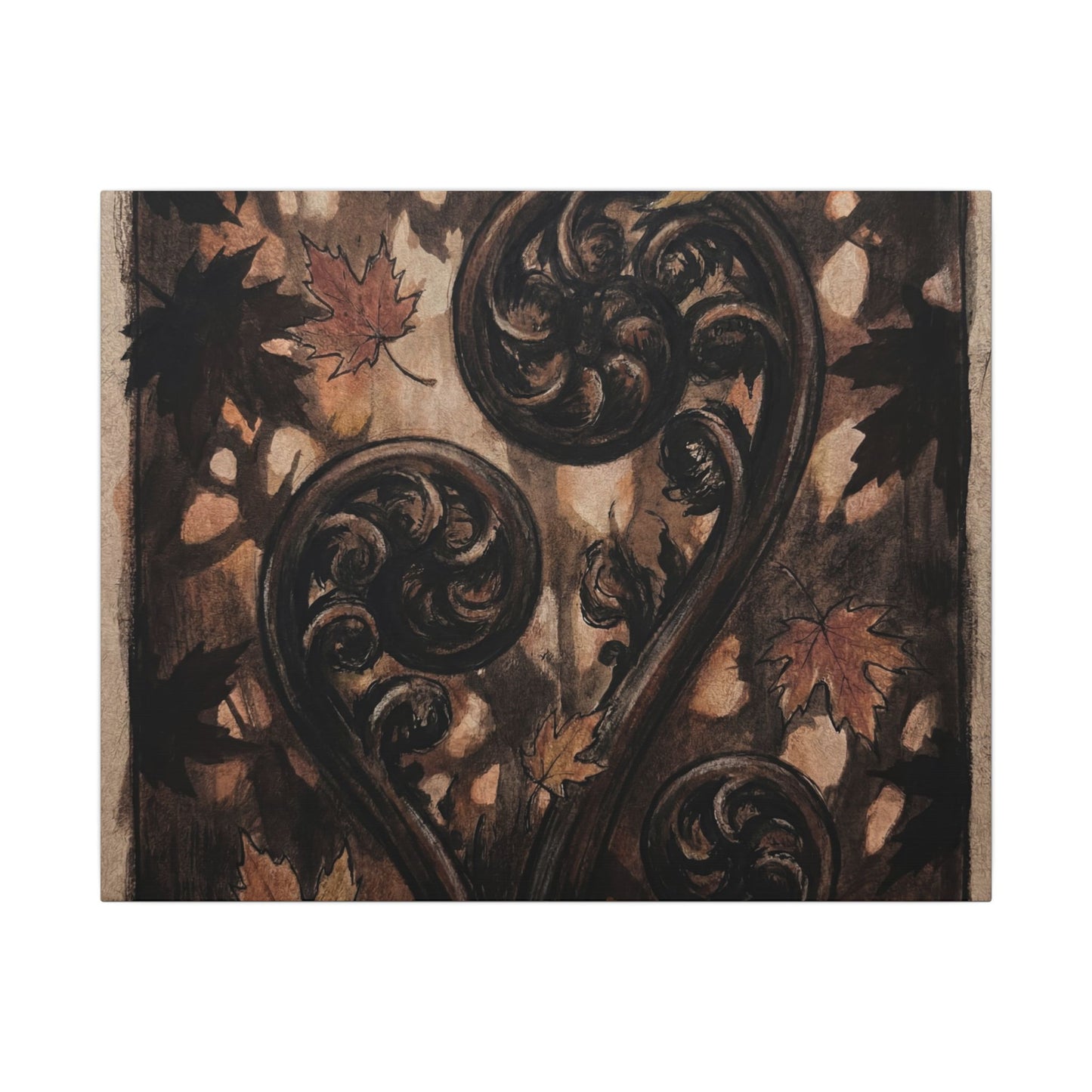 Mono No Aware Fern Unfurling Canvas Art - Dark Japandi Charcoal Ink Art Print