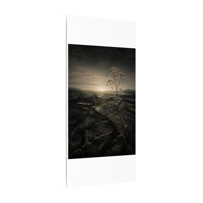 Dawn Cracked Earth Canvas Art - Dark Japandi Mono No Aware