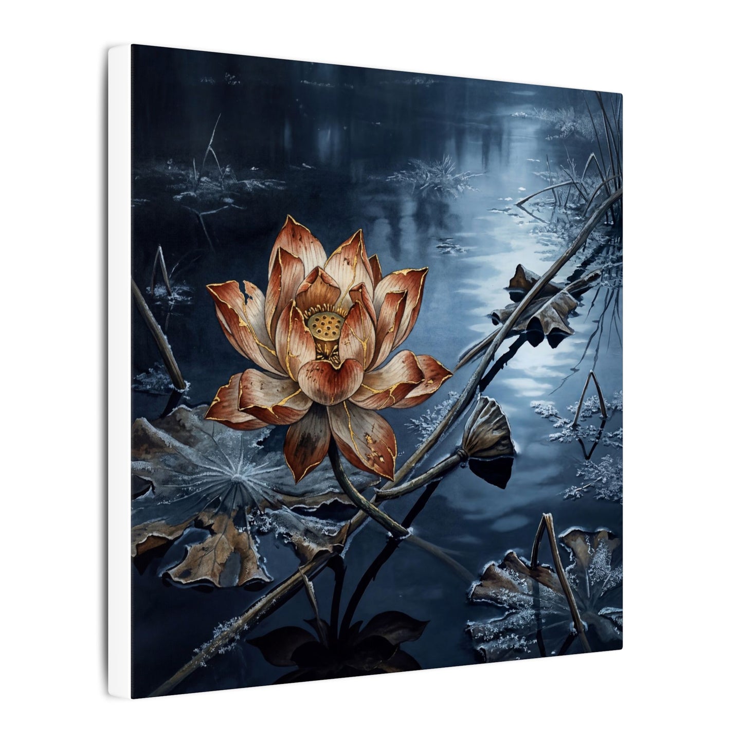 Winter Lotus Flower Broken Beauty Canvas Art | Healing Decor