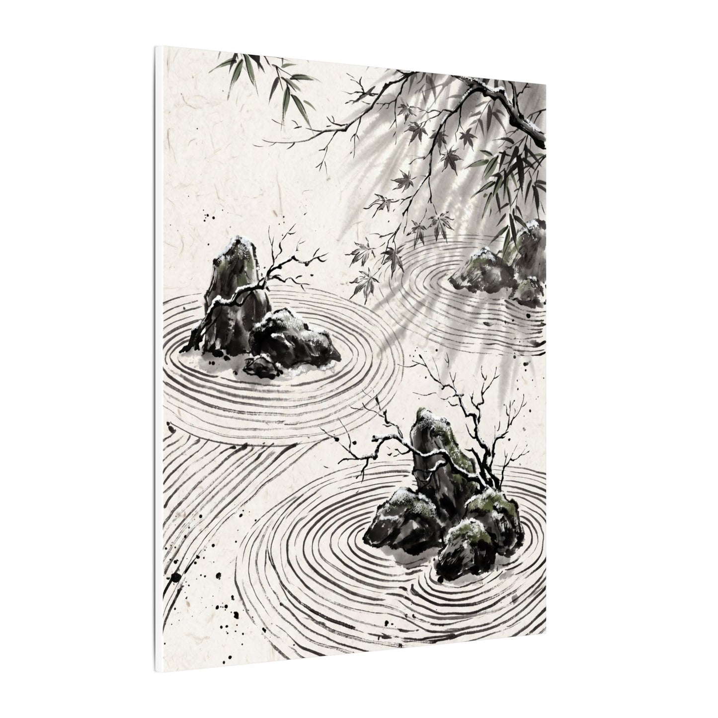 Rock Garden Canvas Art | Winter Zen Sumi E Art