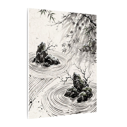 Rock Garden Canvas Art | Winter Zen Sumi E Art
