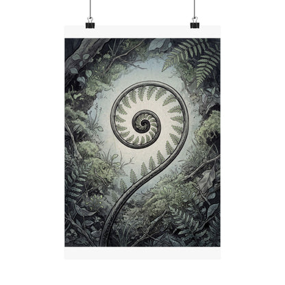 Contemplative Fern Unfurling Wall Art Print - Ukiyo E Inspired Zen Art Print