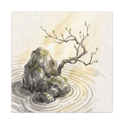 Serene Rock Garden Canvas Art - Sumi E Zen