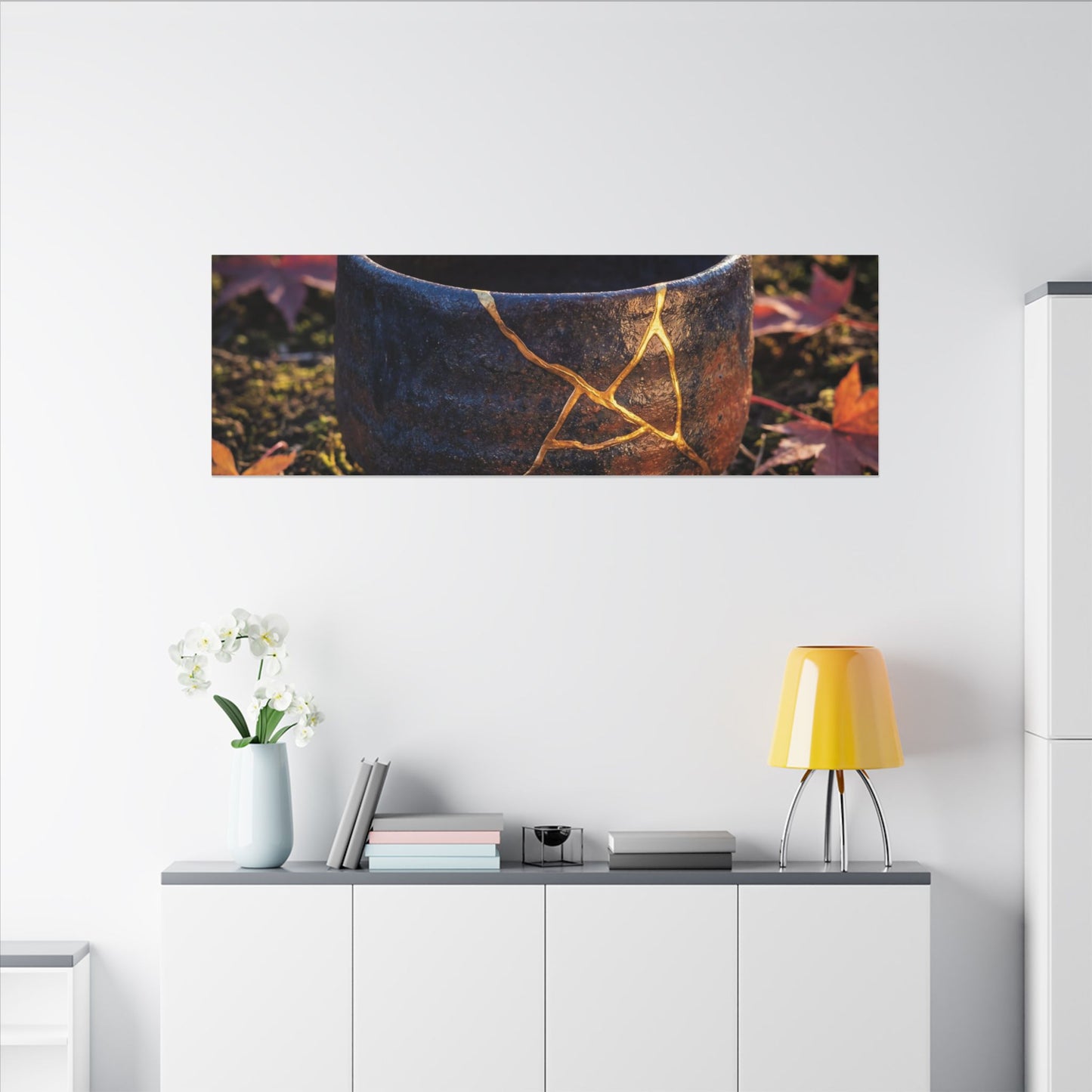 Kanso Moonlit Garden Canvas Art - Kintsugi Gold Repair