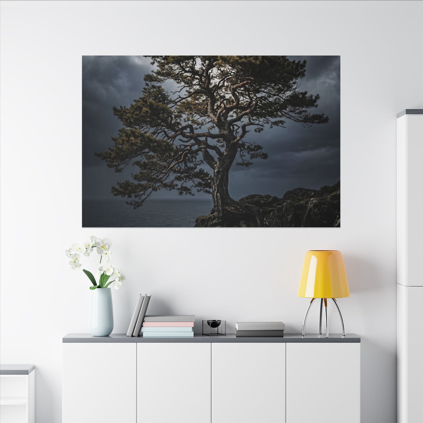 Dappled Pine Tree Canvas Art - Dark Japandi Fukinsei