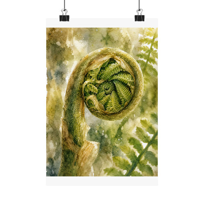 Elegant Fern Unfurling Wall Art Print - Watercolor Japandi
