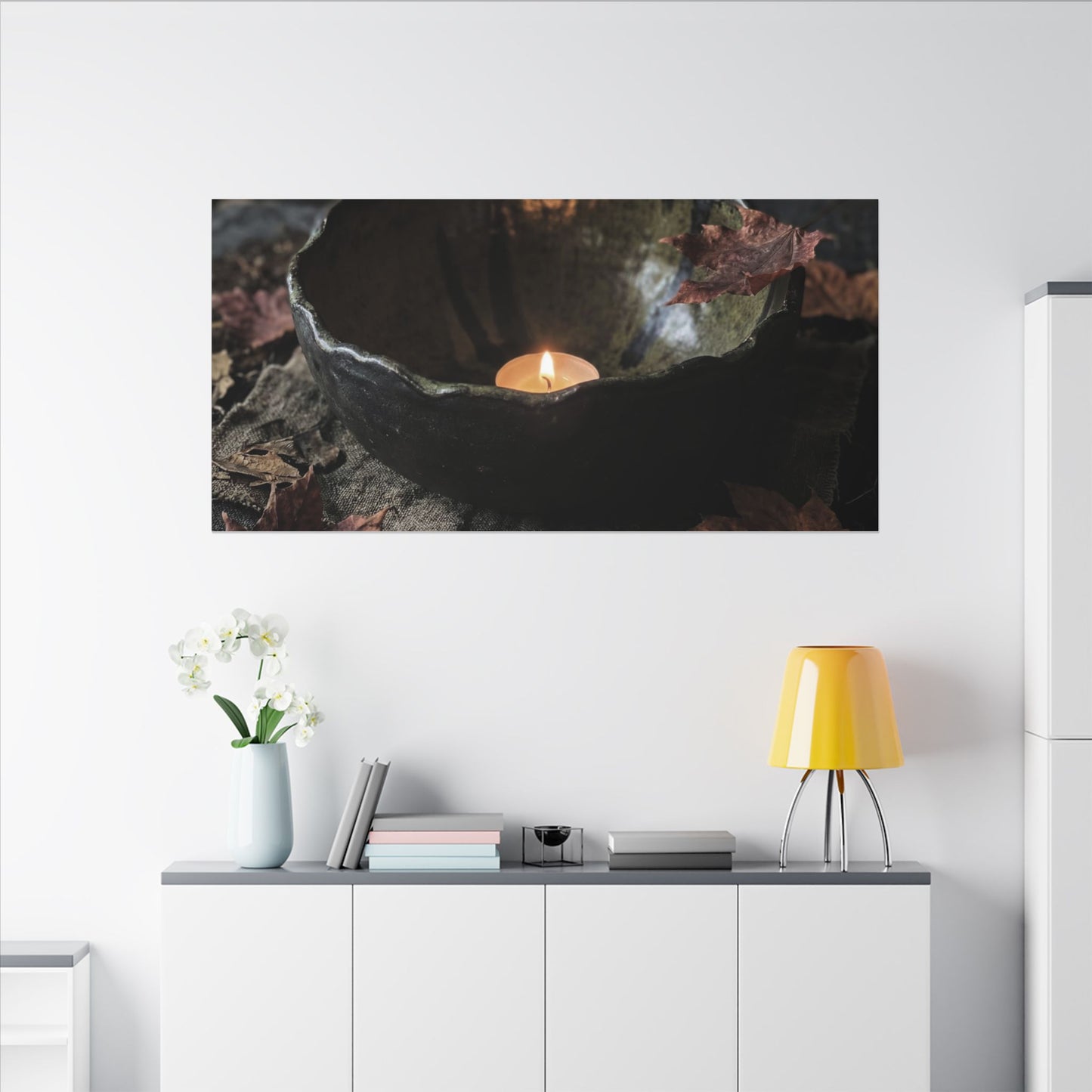 Candlelight Ceramic Bowl Canvas Art - Dark Japandi Kanso