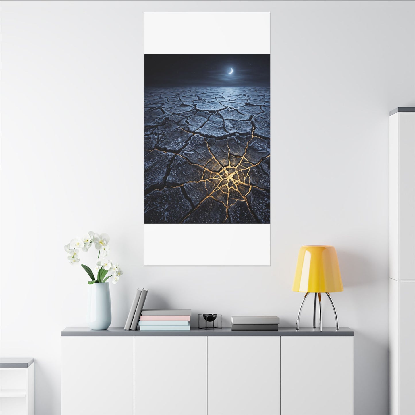 Moonlight Cracked Earth Canvas Art - Kintsugi Mono No Aware