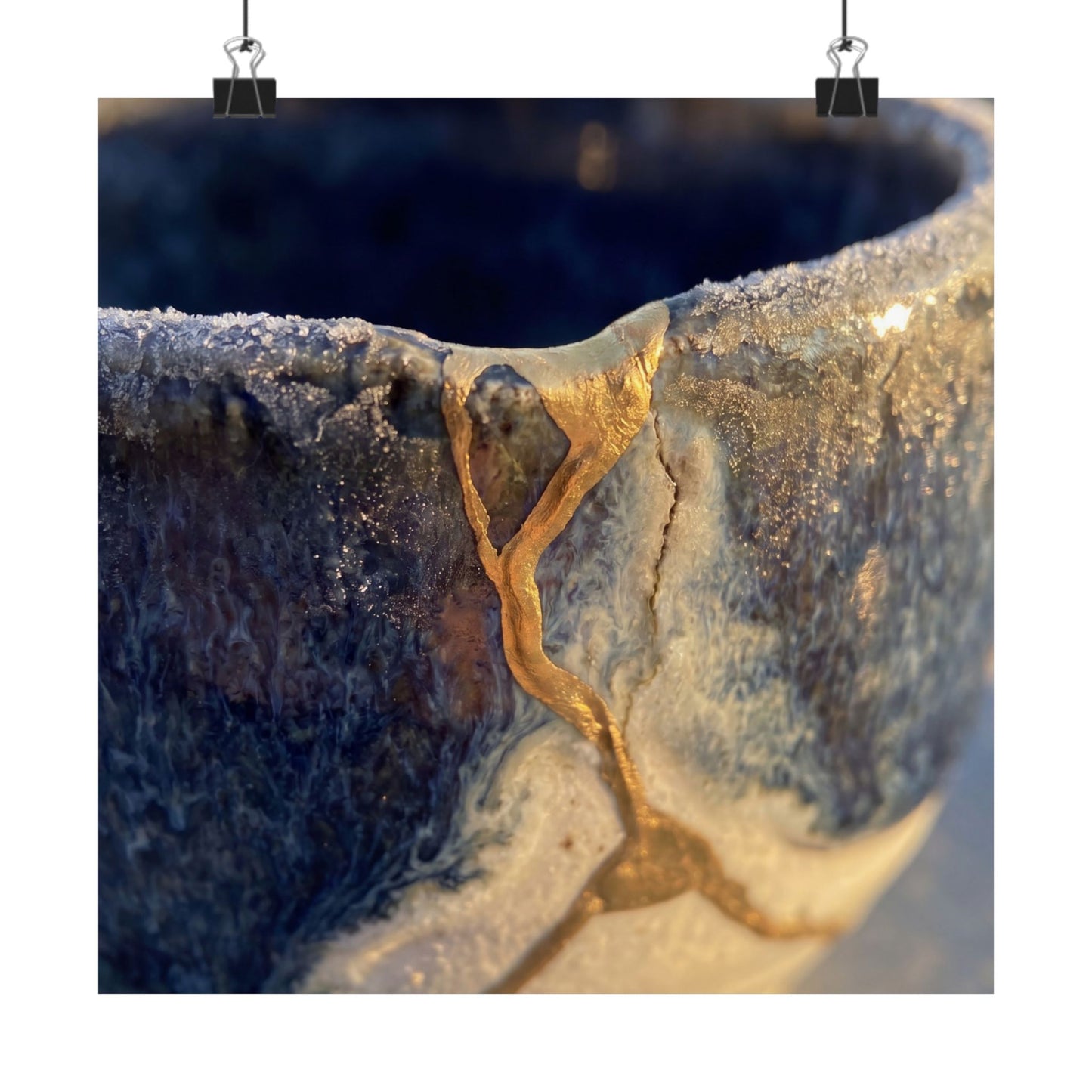 Kintsugi Ceramic Bowl in Golden Hour | Gold Vein Wall Art Print