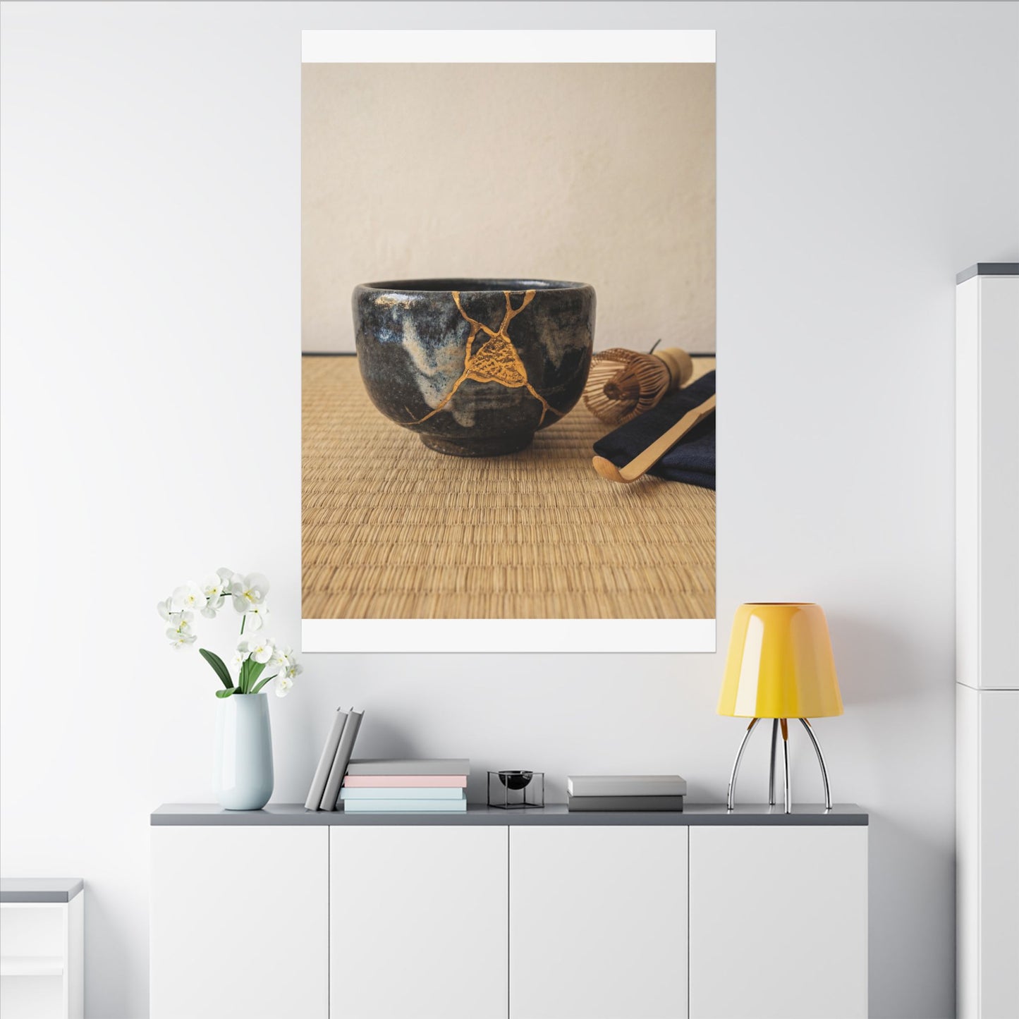 Kanso Tea Ceremony Canvas Art - Kintsugi Gold Vein