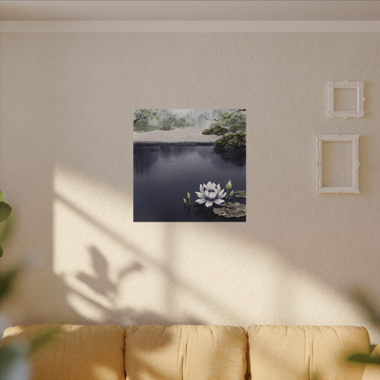 Lotus Flower Karesansui Canvas Art | Tranquil Zen Art