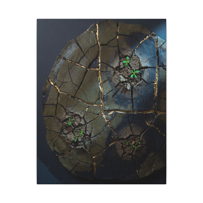 Dark Japandi Cracked Earth in Moonlight | Moody Minimal Canvas Art