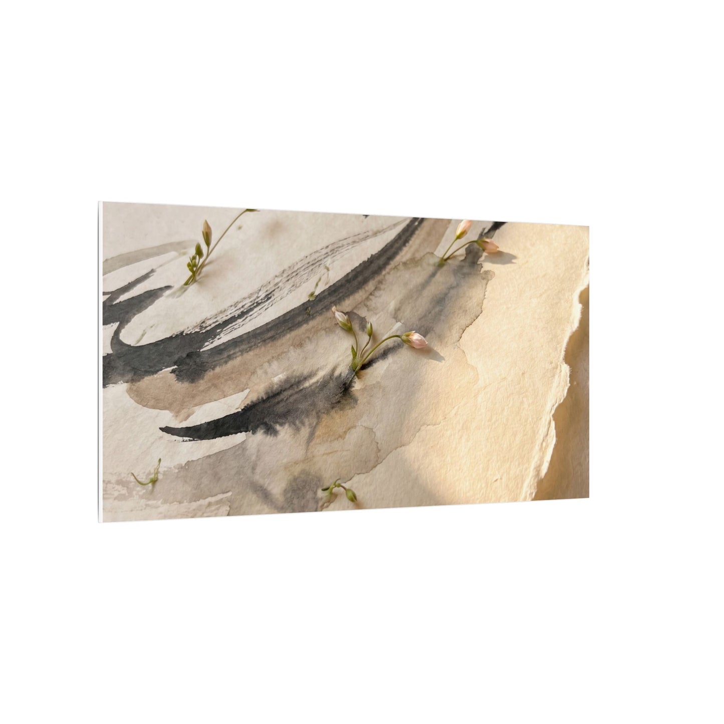 Ink Brushstroke Watercolor Canvas Art | Neutral Japandi Art