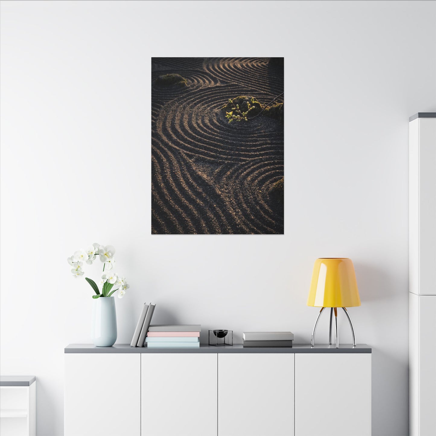 Spring Rock Garden Shadow Zen Canvas Art | Atmospheric Decor