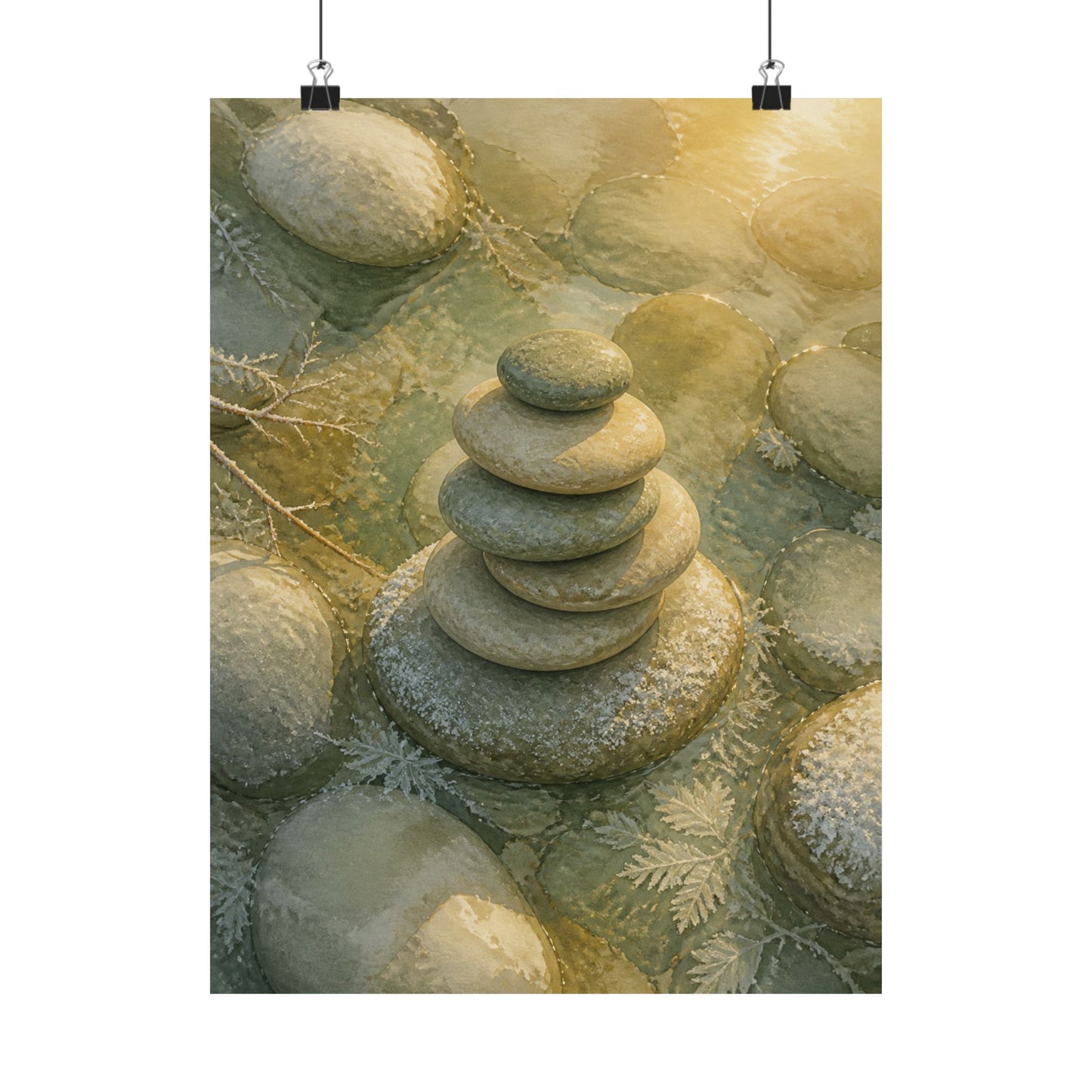 Neutral River Stones Wall Art Print - Watercolor Japandi
