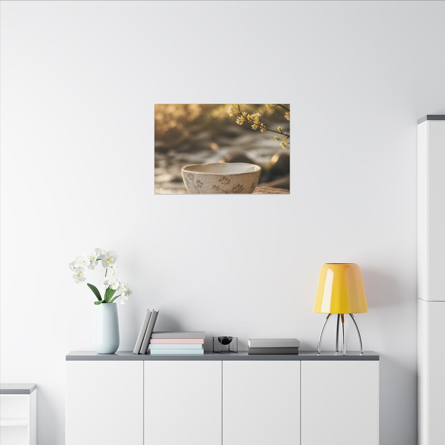 Neutral Ceramic Bowl Canvas Art - Japanese Pattern Japandi