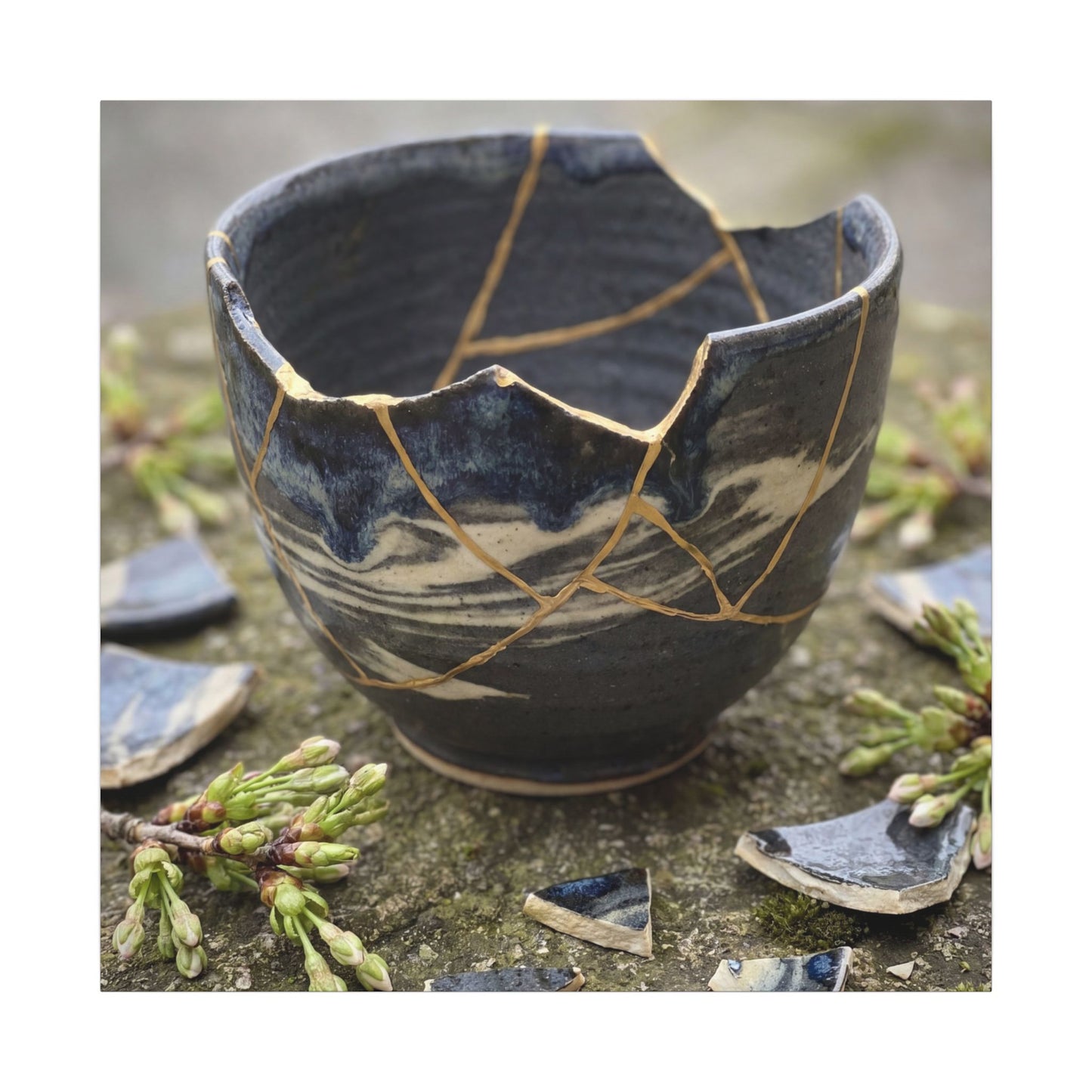 Datsuzoku Ceramic Bowl Canvas Art - Kintsugi Gold Repair