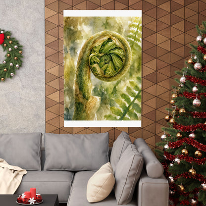 Elegant Fern Unfurling Wall Art Print - Watercolor Japandi