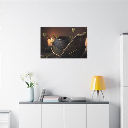 Broken Pottery Spring Canvas Art | Dark Japandi Luxurious Design