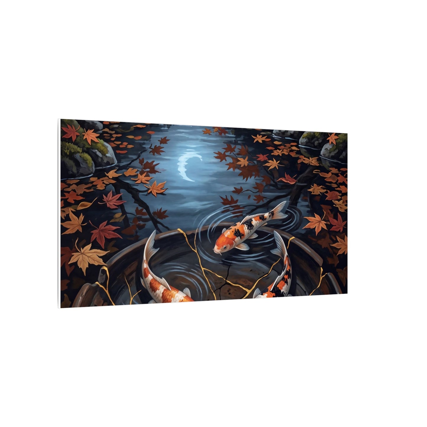 Koi Pond Canvas Art | Autumn Kintsugi Gold Repair Art