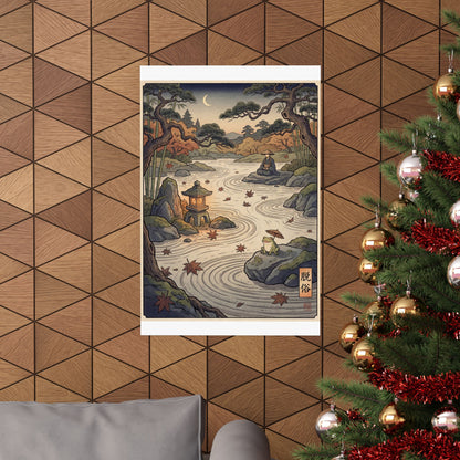Tranquil Rock Garden Wall Art Print - Ukiyo E Inspired Zen