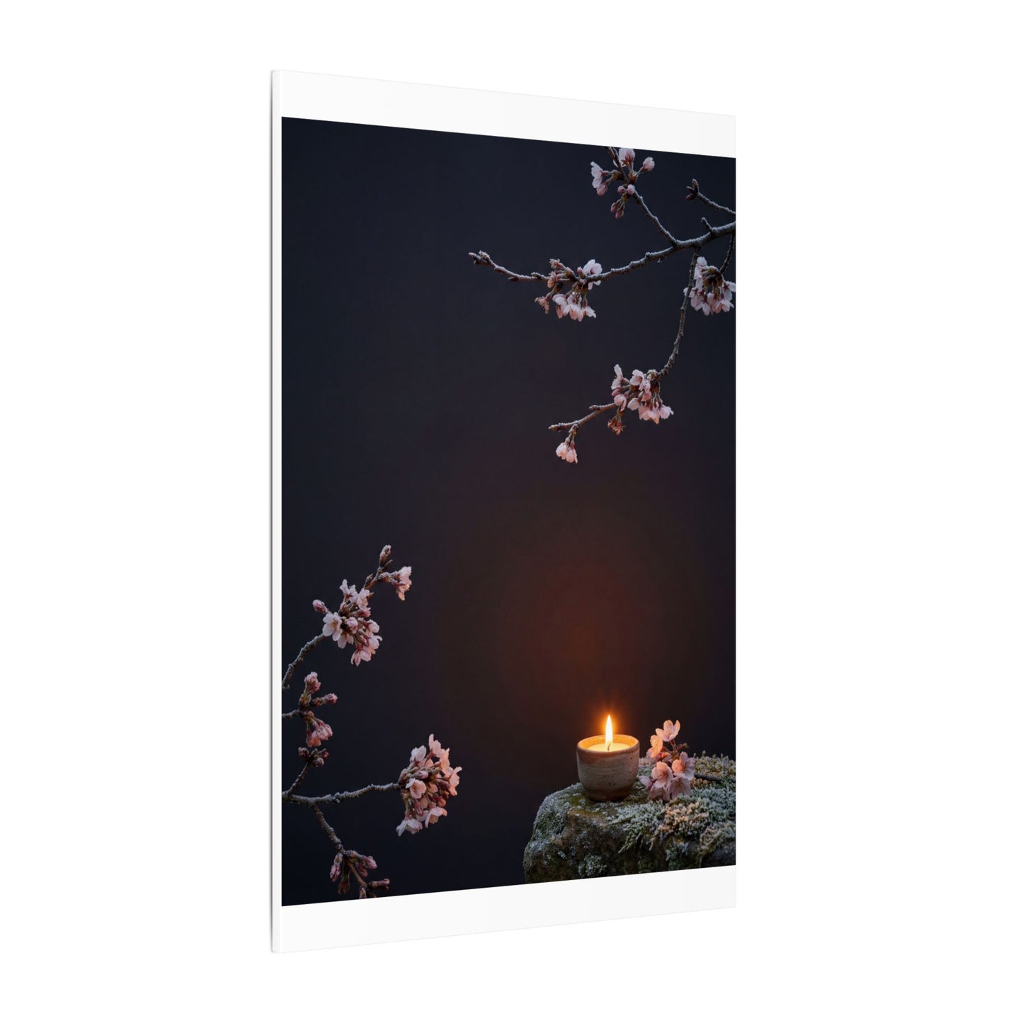 Dark Japandi Cherry Blossom in Candlelight | Moody Minimal Canvas Art