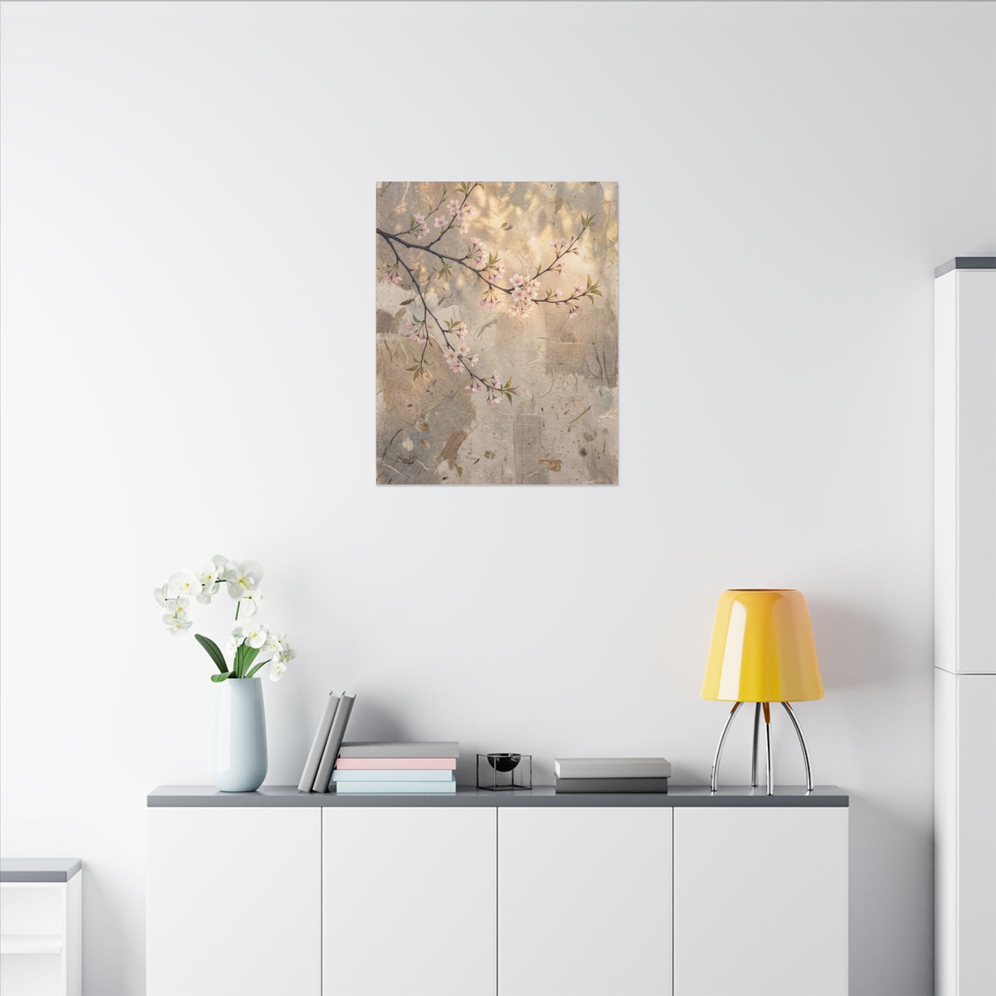 Summer Cherry Blossom Texture Canvas Art | Neutral Decor