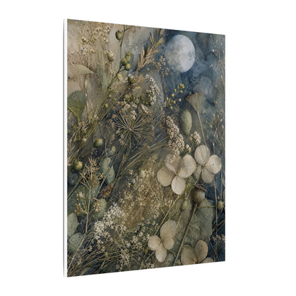 Japandi Dried Flowers in Moonlight | Watercolor Canvas Art