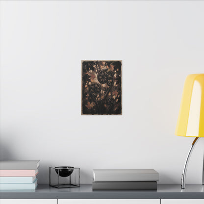 Mono No Aware Fern Unfurling Canvas Art - Dark Japandi Charcoal Ink