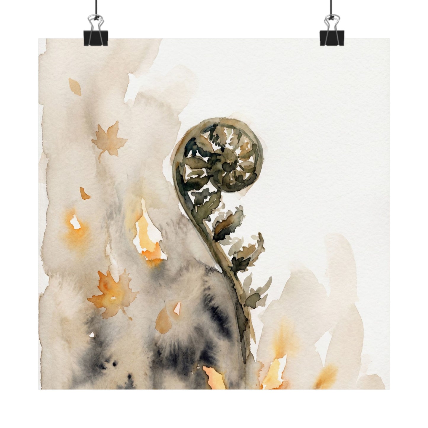 Fern Unfurling Watercolor Wall Art Print | Neutral Japandi Art Art Print