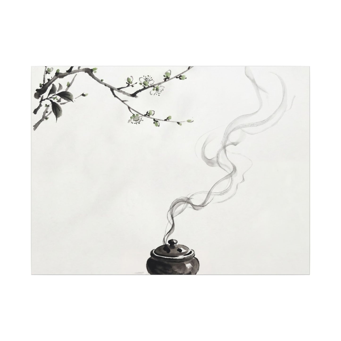 Calm Incense Smoke Canvas Art - Sumi E Zen