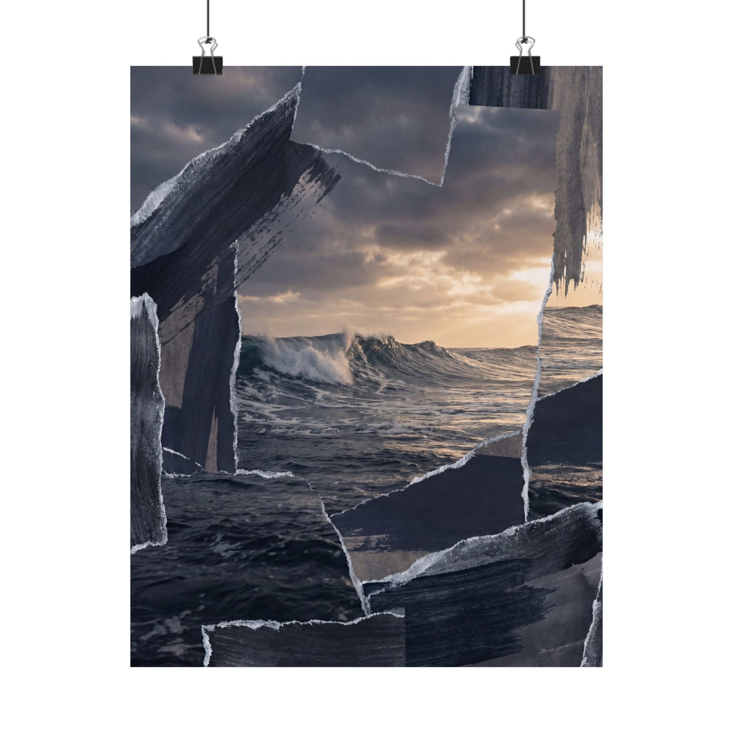 Dark Japandi Ocean Wave in Golden Hour | Shadow Zen Wall Art Print Art Print
