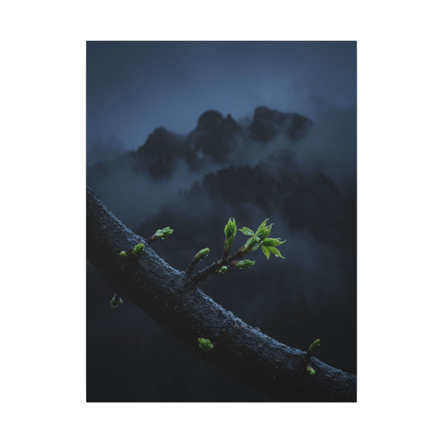 Moonlight Mountain Mist Canvas Art - Dark Japandi Kanso
