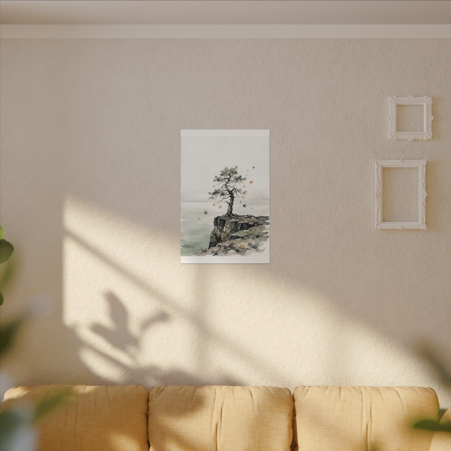 Japandi Pine Tree in Overcast | Watercolor Canvas Art