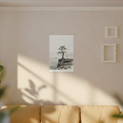 Japandi Pine Tree in Overcast | Watercolor Canvas Art