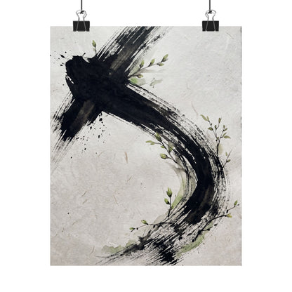 Dark Japandi Ink Brushstroke in Dawn | Moody Minimal Wall Art Print