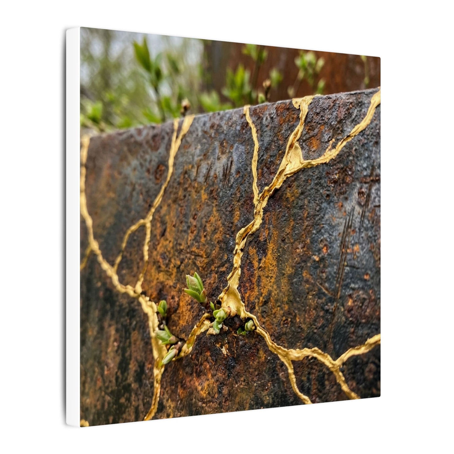 Mono No Aware Rust Patina Canvas Art - Kintsugi Gold Repair