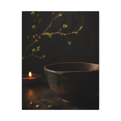 Moody Ceramic Bowl Canvas Art - Shadow Zen Dark Japandi