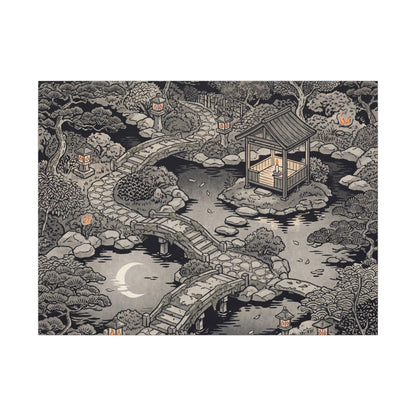 Moonlit Garden Ukiyo E Inspired Canvas Art | Serene Zen Art Art Print