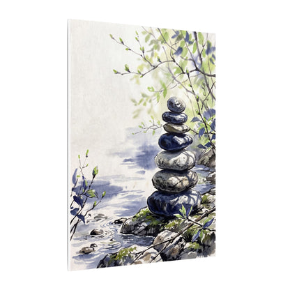 River Stones Sumi E Canvas Art | Serene Zen Art