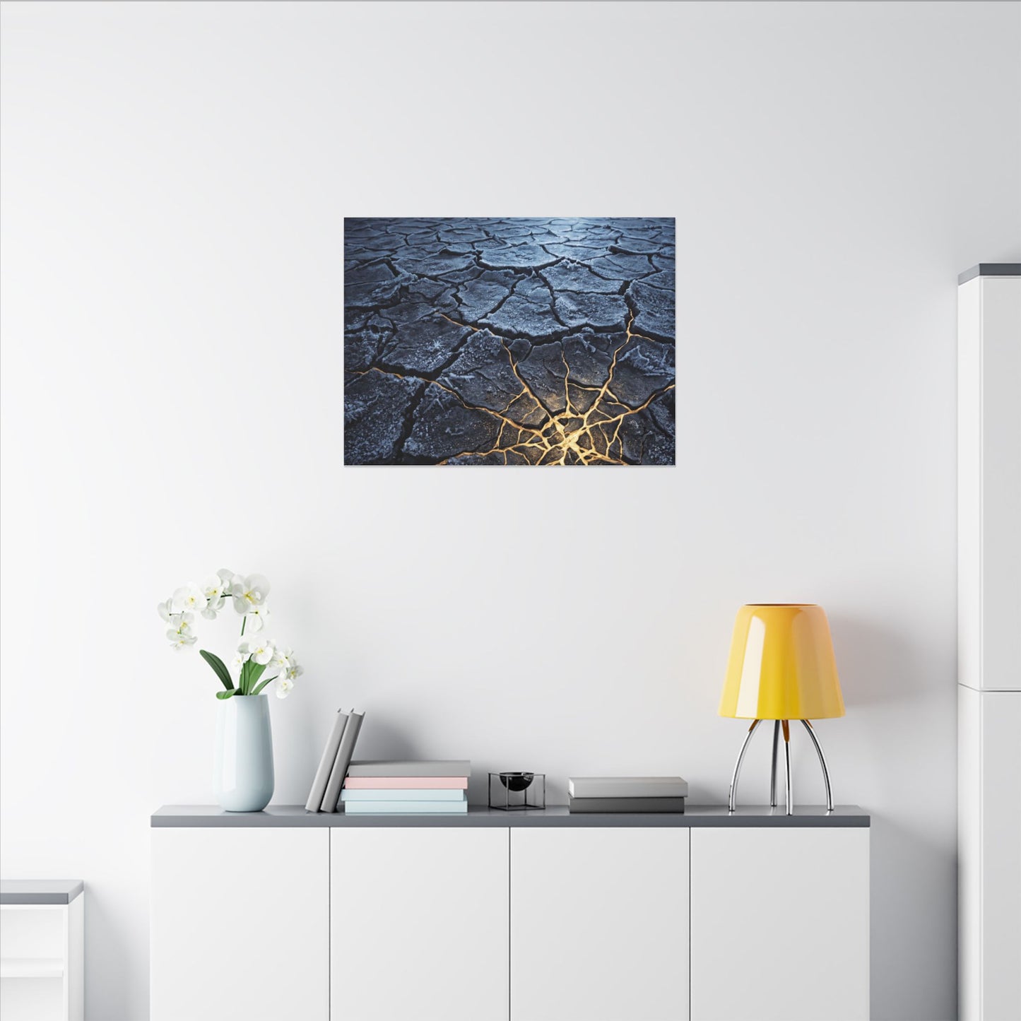 Moonlight Cracked Earth Canvas Art - Kintsugi Mono No Aware