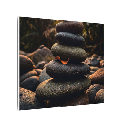 Dark Japandi River Stones in Golden Hour | Moody Minimal Canvas Art