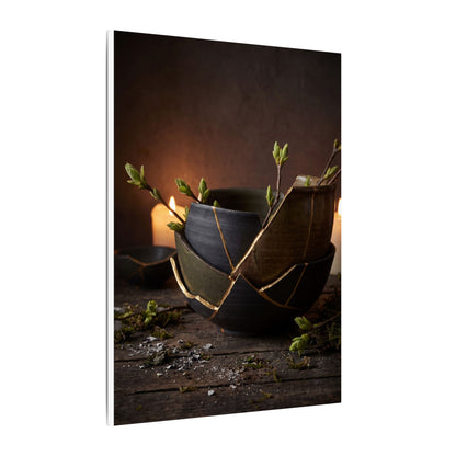 Broken Pottery Spring Canvas Art | Dark Japandi Luxurious Design