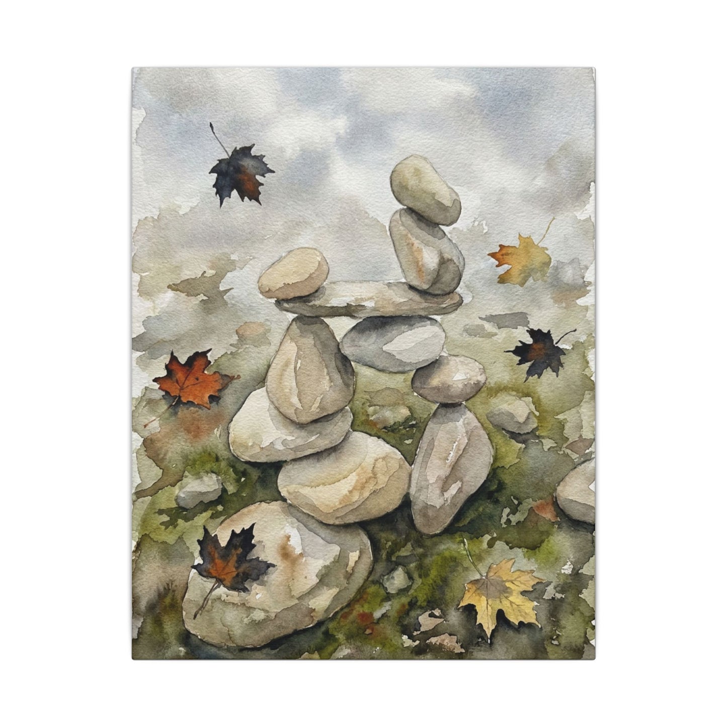 Overcast River Stones Canvas Art - Japandi Fukinsei