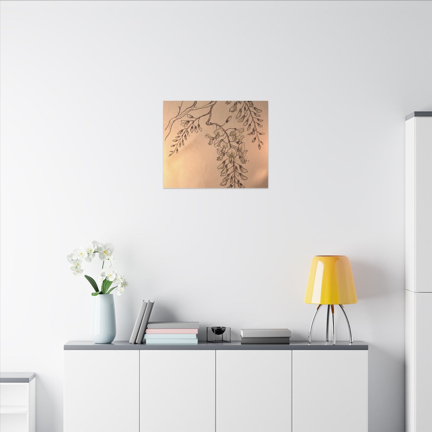 Japandi Wisteria in Candlelight | Minimal Line Canvas Art