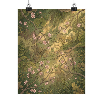Summer Cherry Blossom Forest Whimsy Wall Art Print | Earthy Decor