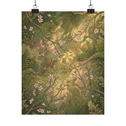 Summer Cherry Blossom Forest Whimsy Wall Art Print | Earthy Decor