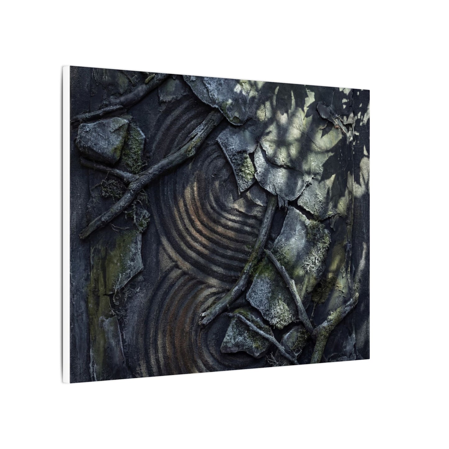Rock Garden Canvas Art | Winter Dark Japandi Dark Texture Art