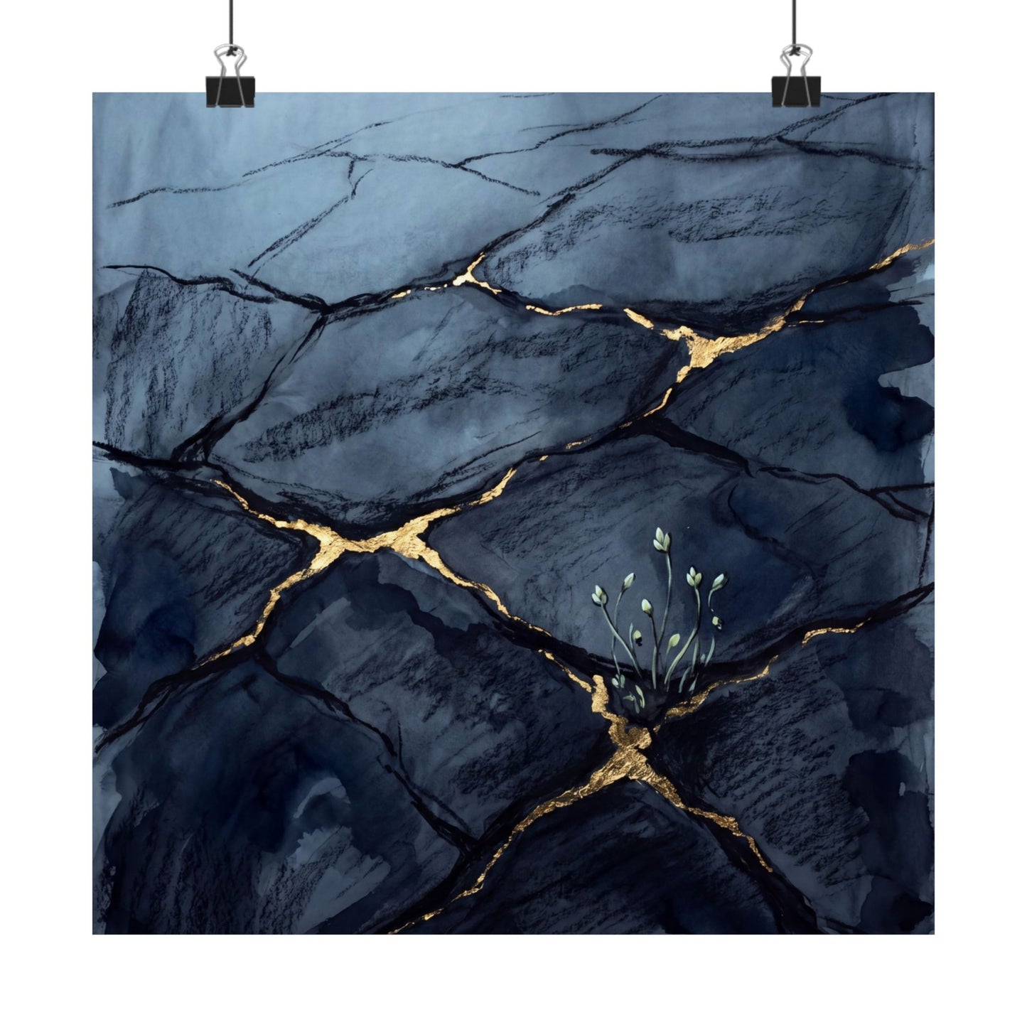 Mono No Aware Cracked Earth Wall Art Print - Dark Japandi Charcoal Ink Art Print