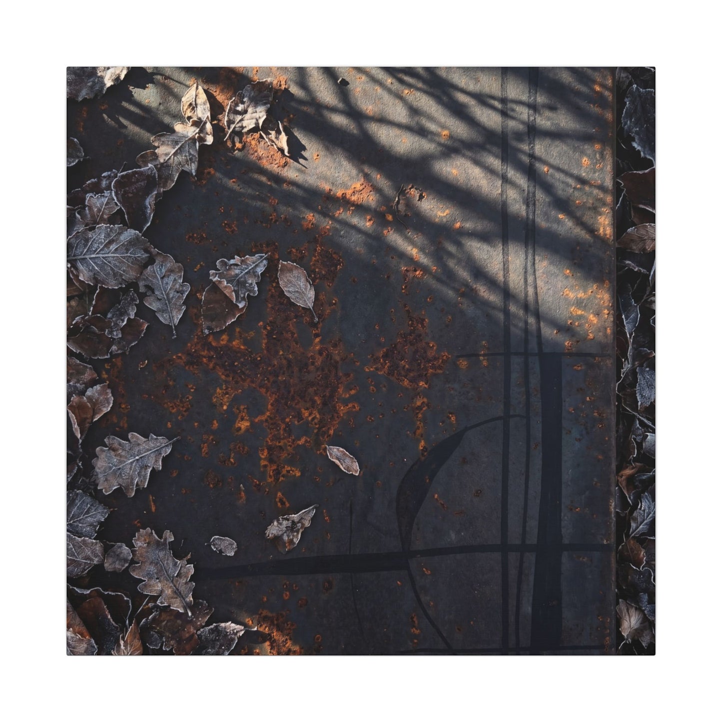 Shibui Rust Patina Canvas Art - Dark Japandi Charcoal Ink